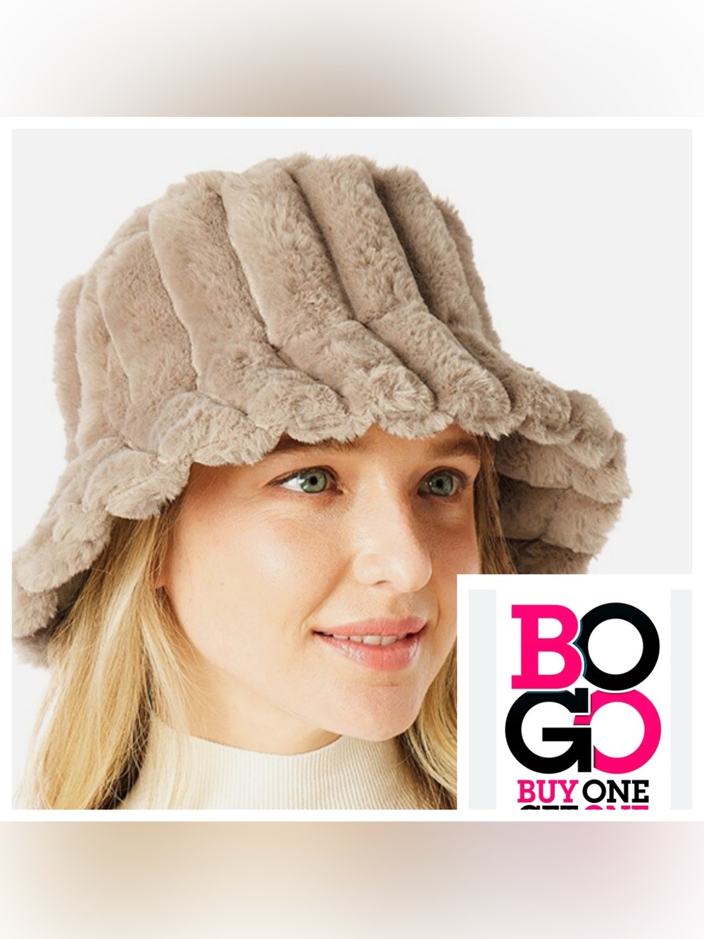 Plush Faux Fur Bucket Hat in beige/tan - Women Accessories